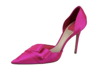 Décolleté vintage Christian Dior D'Orsay in raso fucsia, taglia 40