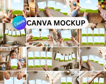 Karteikarten Mockup Canva Vorlage, Kinder Karte Mockup Bundle, Skandinavischer Stil Flat Lay Mockup, Lernkarte Mockup, Digitaler Download