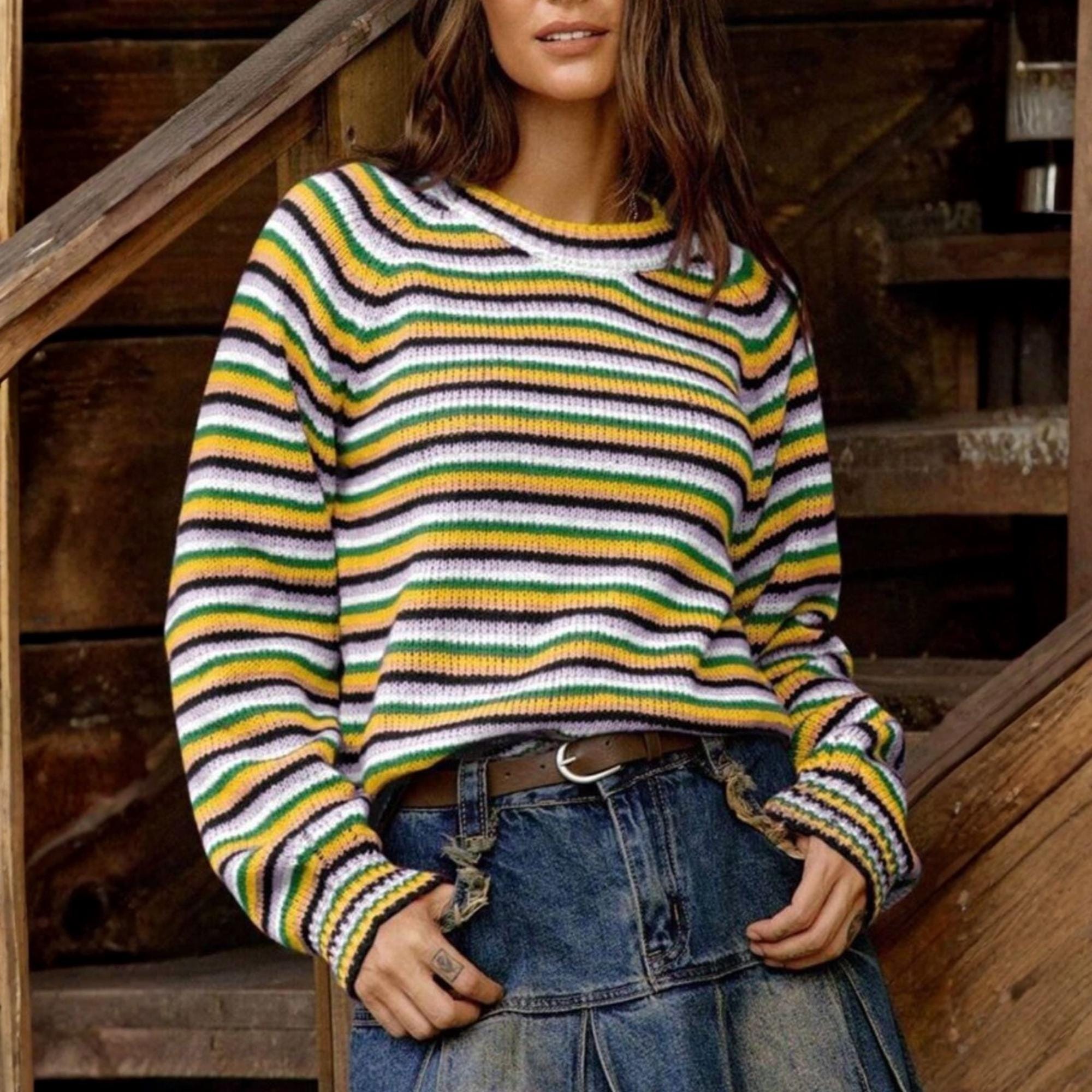 Dark Green and Red Striped Sweater - Etsy