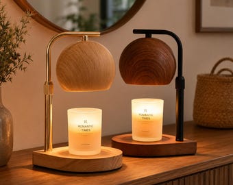 Flameless Candle Warmer Lamp with Timer, Vintage Wooden Bedroom Scent Lamp, Safe Ambiance Night Light, Cozy Home Decor Gift
