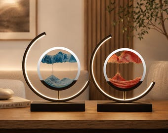 Kinetic Sand Art Lamp, Zen Desk Decor, Moving Sandscape Light, 3D Hourglass Night Light, Sensory Stress Relief Gift for Her