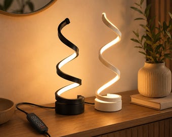 Modern Spiral LED Table Lamp, Minimalist Bedside Night Light, Contemporary Desk Ambient Lighting, Cozy Bedroom Decor Gift