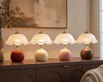 Abajur de mesa com pétalas de flores, luz ambiente aconchegante e quente, luminária de cabeceira com aparência de vidro para quarto, presente de decoração vintage para casa.