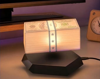 Magnetic Levitating Dollar Bill Lamp, Floating Money Desk Light, 3 Color LED Night Light, Modern Office Decor Gift for Men