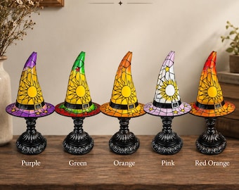 Vintage Witch Hat Lamp, Gothic Halloween Night Light, Resin Bedside Table Lamp, Spooky Witchy Desktop Decor, Halloween Gift