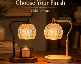 Crystal Candle Warmer Lamp, Handmade Glass Aromatherapy Night Light, Vintage Wood Bedside Lamp, Flameless Wax Melt Warmer Gift