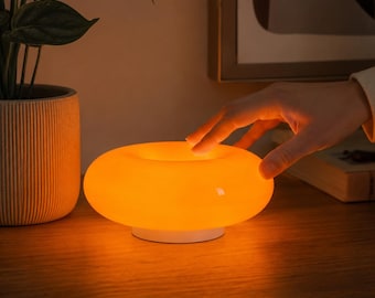 Orange Donut Lamp, Retro Mushroom Ambient Light, Minimalist Cozy Night Light, Glossy Glass Bedside Table Lamp, Warm Decor Gift