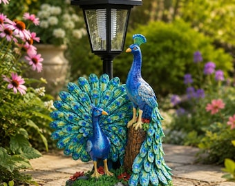 Peacock Solar Garden Light Statue, Resin Outdoor Yard Decor, Ambient Night Lamp Sculpture, Patio Lawn Gift for Garden Lovers
