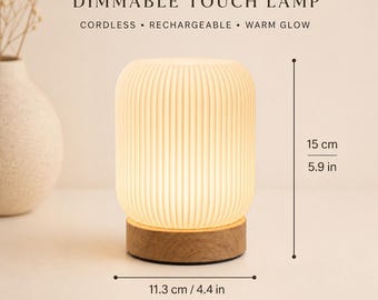 Cordless Dimmable Touch Lamp, Mini Pleated Bedside Light, Rechargeable Wooden Table Lamp, Type-C Ambient Nightstand Lamp