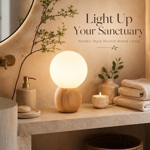 Minimalist Wood Globe Table Lamp, Japandi Bedside Light, Frosted Glass Sphere Nightlight, Nordic Round Lamp, Zen Home Decor