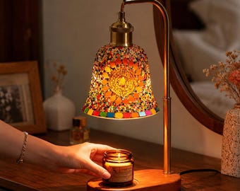 Vintage Flameless Candle Warmer Lamp, Mosaic Bedroom Scent Melter, Brass Wax Warmer, Cozy Master Suite Night Light Home Gift