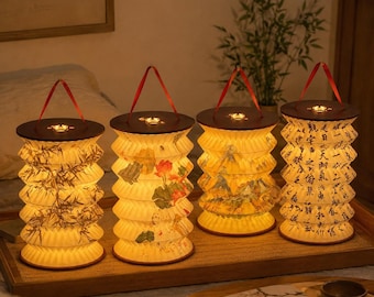Foldable LED Lantern, Portable Accordion Night Light, Asian Inspired Table Lamp, Warm Ambient Home Decor Gift for Bedroom