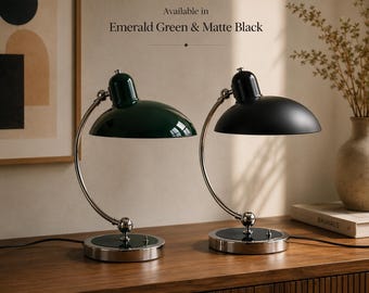 Bauhaus Vintage Table Lamp, Emerald Green or Matte Black Desk Light, Nordic Bedside Reading Lamp, Home Office Study Decor Gift