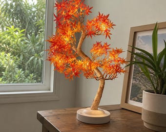 Maple Tree Lamp, Autumn LED Tree Light, Cozy Fall Decor Lamp, Warm Glow Table Light, USB Battery Powered Night Light Gift