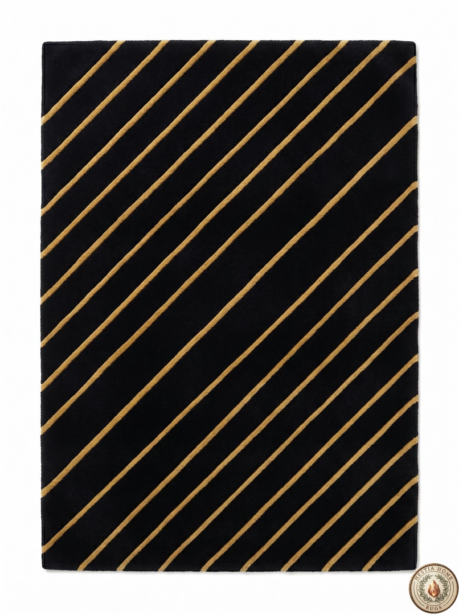 Executive Area Rugs Black and Gold Geometric Area Rug, Art Deco Striped Carpet, Hand Tufted ...