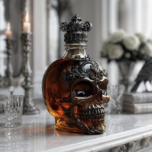 Carafe à whisky tête de mort, bouteille d'alcool en verre gothique avec bouchon, décoration de bar gothique, cadeau d'Halloween pour les collectionneurs d'amateurs de whisky