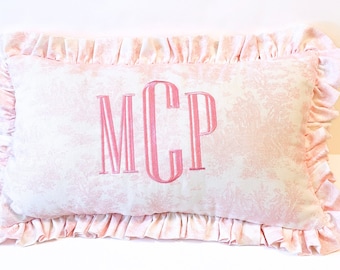 Ruffled Nursery Pillow: Custom Monogrammed Baby Girl Room Decor