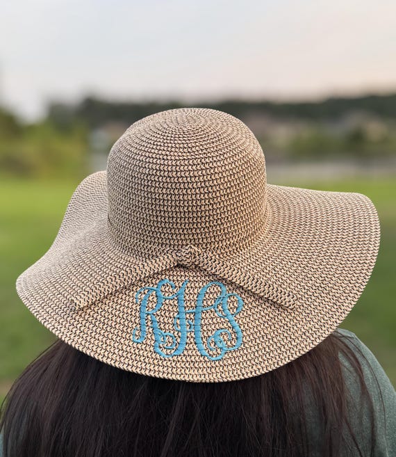 Embroidered Straw Floppy Beach Hat: Monogrammable Sun Hat - Etsy display picture 1