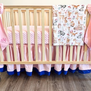 Custom Baby Bedding Set: Minky Sheet, Ruffled Skirt, Blanket & Bows - FREE Monogramming
