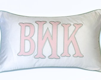 Initial Appliqué Monogram Pillow Cover: Personalized Nursery Decor, 12x20 in
