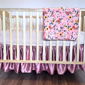 Custom Baby Bedding Set: Floral Blanket, Minky Sheet, Satin Skirt