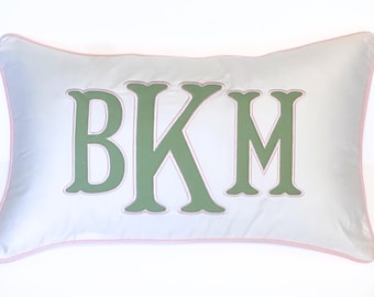 Initial Appliqué Monogram Pillow Cover: Personalized Nursery Decor, 12x20 in