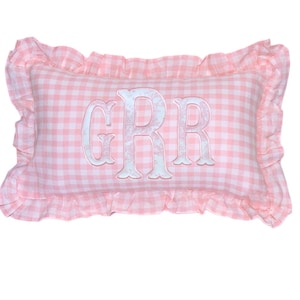 Appliqué Ruffle Monogram Pillow Cover, Monogrammed Pillow Case, Ruffle Nursery Pillow Cover, Personalized Baby Pillow Cases 12x20in