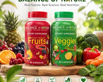 Fruit & Vegetable Dietary Supplement Capsules – Whole Food Nutrition Support – 90 Capsules Per Bottle – Daily Wellness Supplement