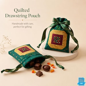 Quilted Drawstring Pouch Sewing Pattern PDF, Patchwork Gift Bag Tutorial, Fabric Candy pouch Pattern, DIY Pouch Pattern