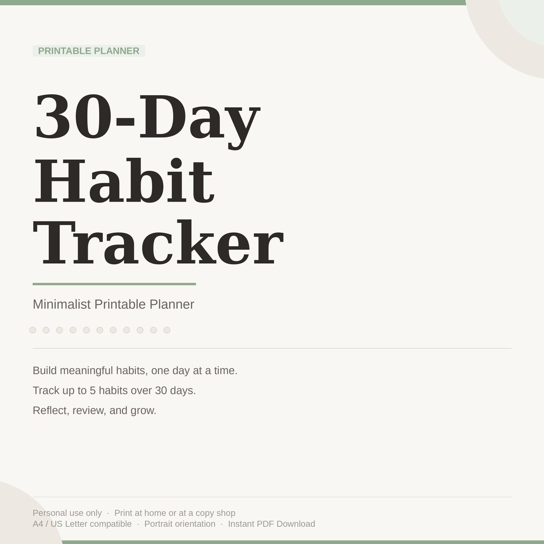 30 Day Habit Tracker Printable | Daily Routine Tracker | Self Care ...