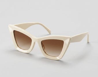 Eckige Katzenaugen-Sonnenbrille, Dark Academia Luxusbrillen, mutige, spitze braune Rahmen, Vintage Alt Fashion UV400