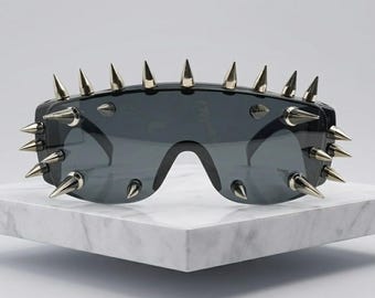 Punk Spike Sunglasses, Gothic Studded Shades, Y2K Rave Festival Eyewear, Edgy Statement Glasses, Unisex Gift