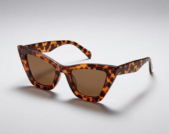 Tortoise Cat Eye Sunglasses, Bold Angular Vintage Luxury Shades, Dark Glamour Eyewear, Pointed Frame Alt Fashion UV400