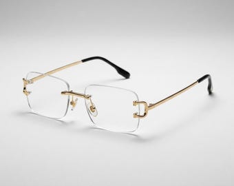 Gafas rectangulares sin montura estilo Y2K, gafas futuristas de media montura estrecha, monturas minimalistas estilo Matrix, gafas ópticas unisex delgadas.
