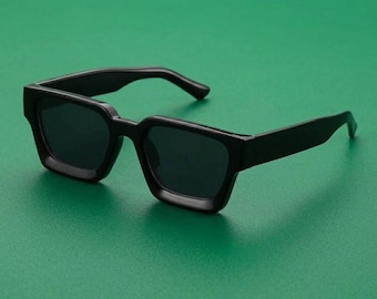 90s Black Rectangle Sunglasses, Wide Arm Wrap Shades, Retro Surf Goth Eyewear, Minimalist Streetwear Sunnies Unisex