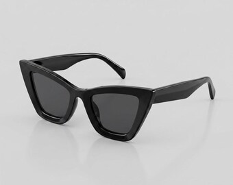 Black Angular Cat Eye Sunglasses, Gothic Luxury Eyewear, Bold Pointed Frames, Dark Coquette Alt Fashion Shades UV400