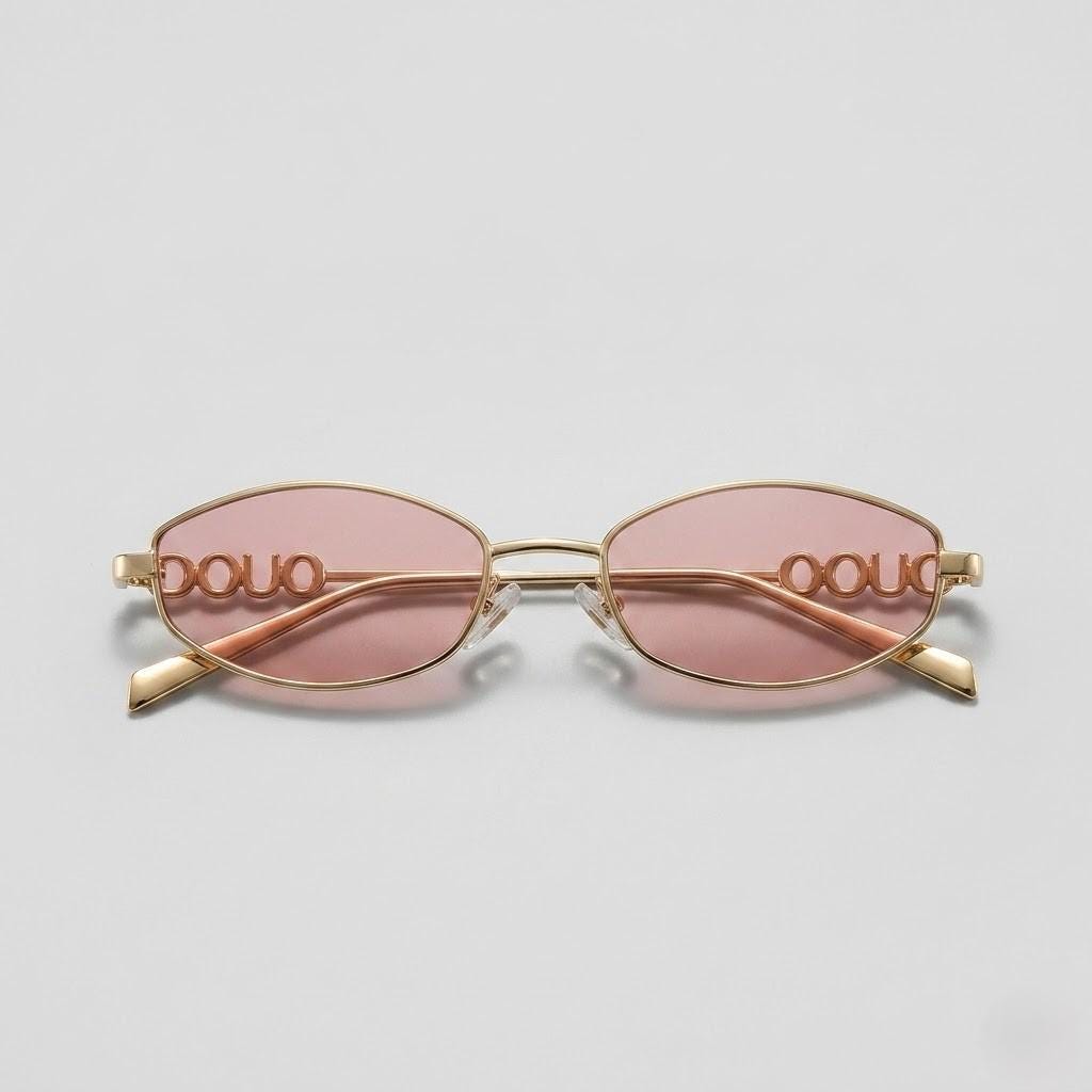 Pink Gold Slim Oval Sunglasses, Gothic Coquette Eyewear  display picture 3