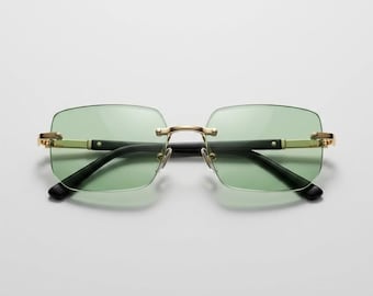 Mint Green Rimless Square Sunglasses, Luxury Frameless Eyewear, Dark Academia Glasses, Minimal Y2K Unisex Shades UV400