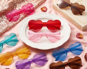 Heart Sunglasses Rimless Y2K, Candy Color Party Shades, Bachelorette Favors, Bridesmaid Gift, Wedding Photo Booth Glasses