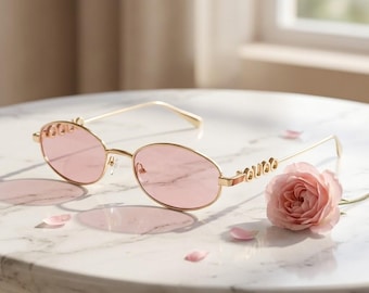 Pink Gold Slim Oval Sunglasses, Gothic Coquette Eyewear, Vintage Rose Luxury Shades, 90s Narrow Oval Glasses, Unisex UV400