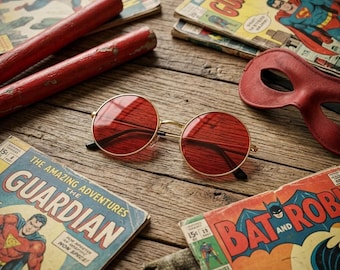 Red DD Cosplay Glasses, Daredevil Inspired Sunglasses, Matt Murdock Costume Prop, Comic Con Accessory, Superhero Gift