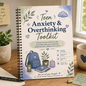 Kit de herramientas para la ansiedad y el exceso de pensamiento en adolescentes / Hojas de trabajo de TCC, diario (descarga digital)
