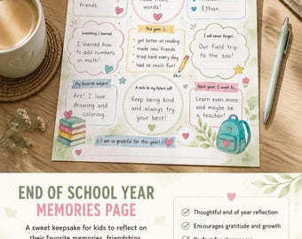 Feuille de travail sur les souvenirs de fin d'année scolaire, imprimable pour les enfants (téléchargement PDF)