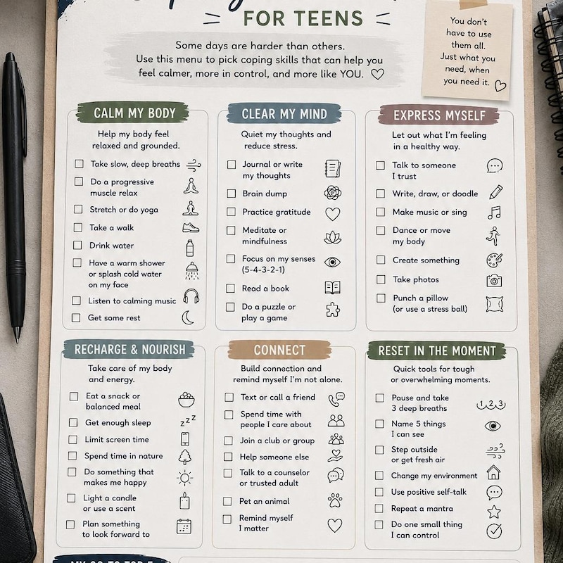 Emotion Regulation Skills System.pdf School Coping Menu - Etsy UK