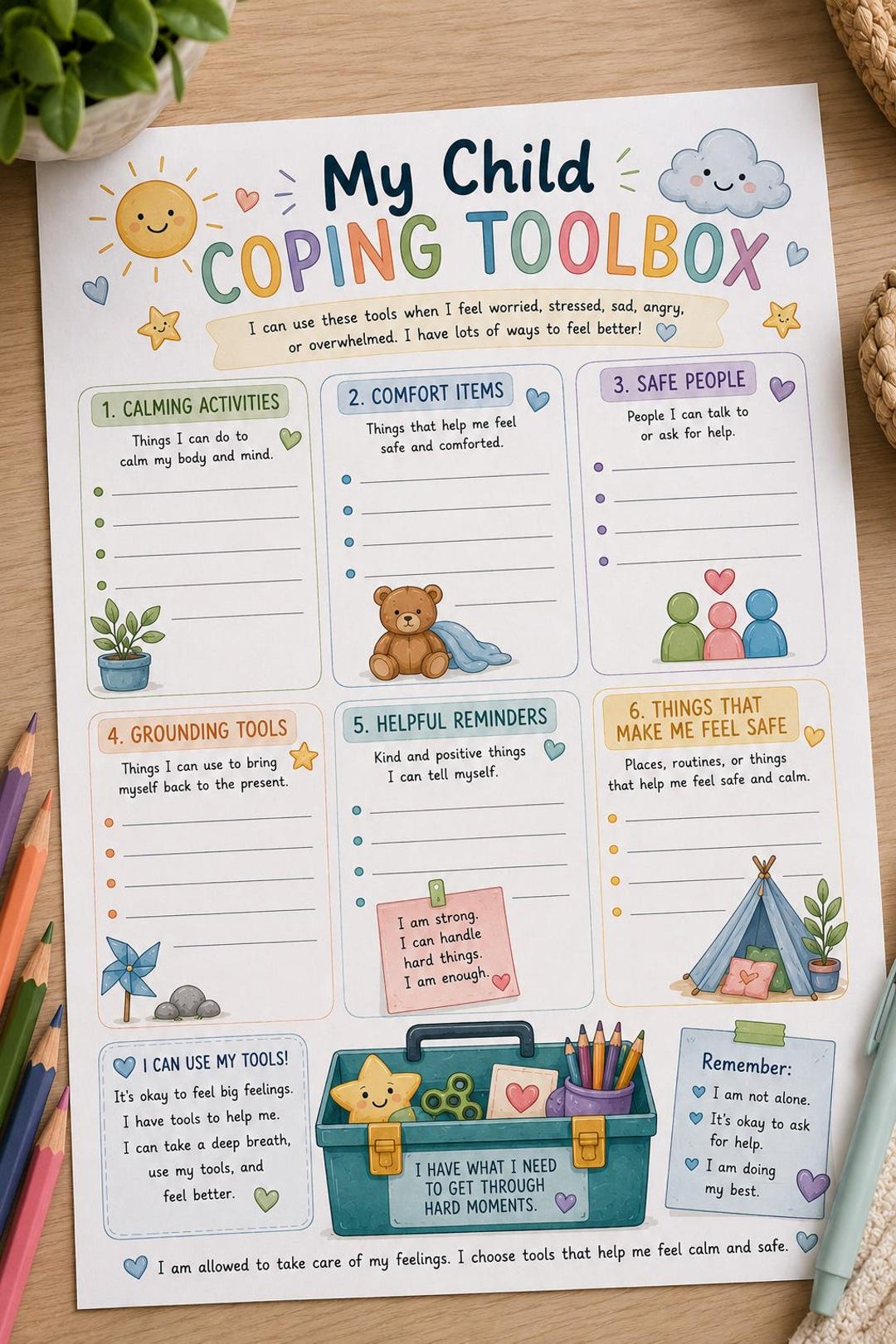 Child Coping Toolbox Printable | Emotional Regulation Worksheet ...