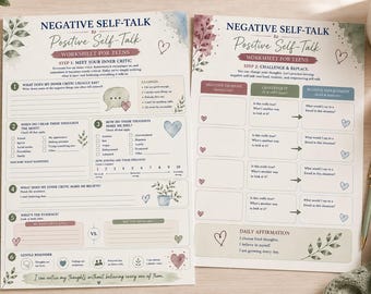 Teens CBT Worksheet | Negative to Positive Self-Talk, Self-Esteem Activity (PDF)