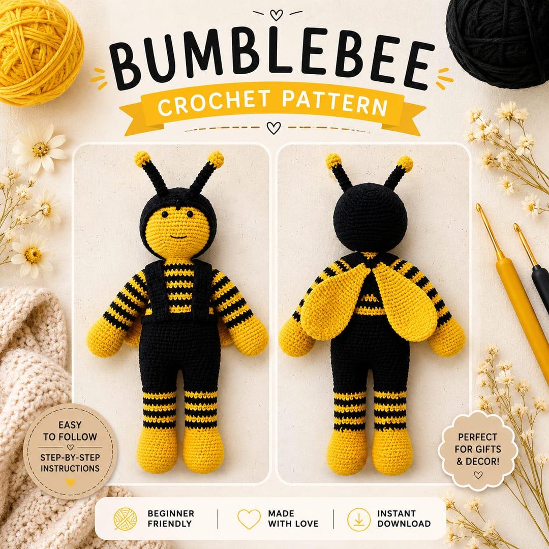 Bumblebee Crochet Pattern PDF | Amigurumi Bumblebee Doll | Beginner ...