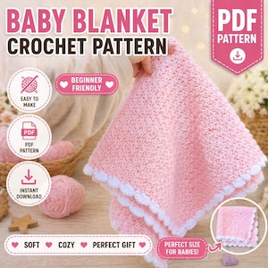One Skein Baby Blanket Crochet Pattern PDF, Easy Beginner Blanket Pattern, Quick Crochet Baby Afghan, Soft Nursery Gift, Instant Download