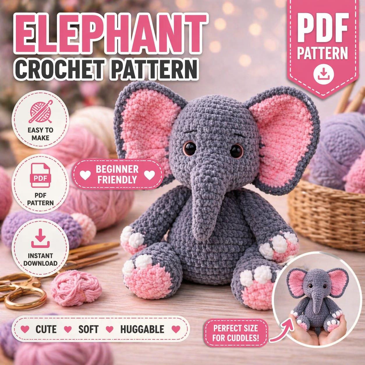 40 Elephant Crochet Patterns for Amigurumi, Plushies, Loveys, and Nursery Decor 38 Elephant Amigurumi Elephant Plush Toy Cute Stuffed Animal