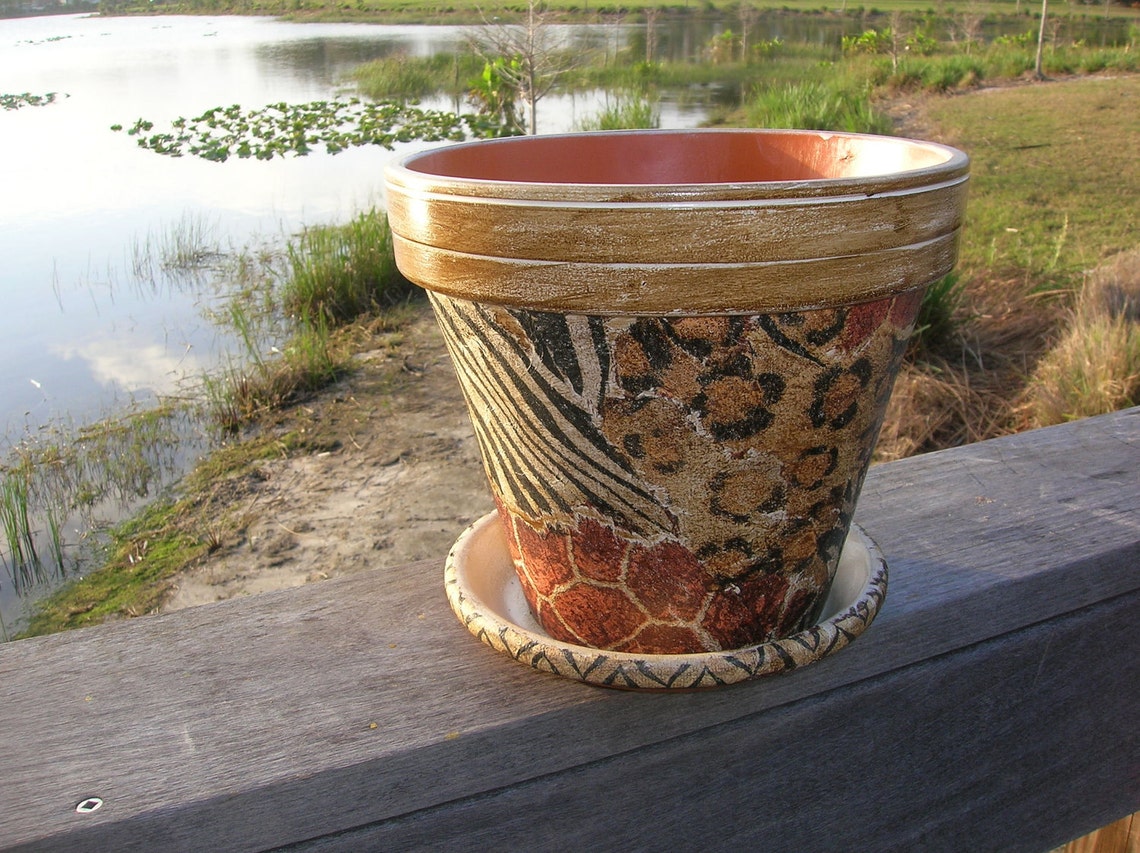 ANIMAL PRINT VASE Patio Clay Pot Garden Clay Vase Zebra Etsy